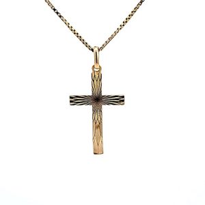 18K Yellow Gold 33mm Diamond Cut Cross Pendant