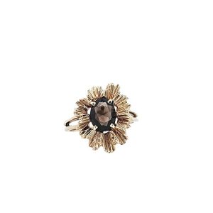 10K Yellow Gold Oval Smokey Quartz Ring