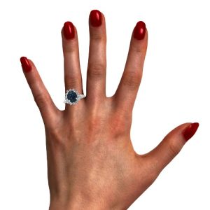 10K White Gold Oval Sapphire Centre & 14 S/C Diamond Cluster Ring