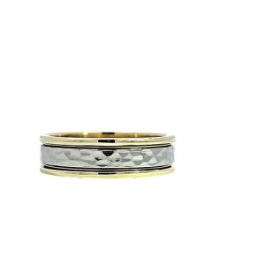 10K Yellow & White Gold Hammered Centre Band