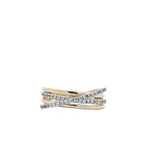 EFFY 14K Yellow Gold Crossover Style Ring w/ Pave Set Diamonds
