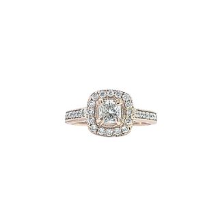 18K Rose Gold Diamond Halo Engagement Ring w/ .38CT Radiant Cut Diamond Centre
