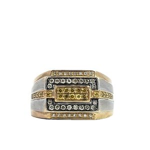 10K Yellow & White Gold Multi-Coloured Diamond Signet Ring