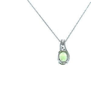 14K White Gold Oval Peridot & 3 RBC Diamond Accent Pendant