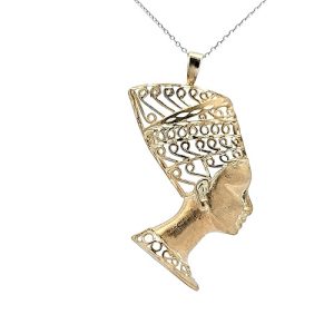 14K Yellow Gold 57mm Diamond Cut Nefertiti Pendant