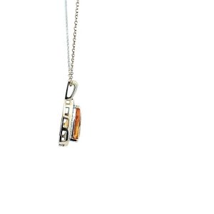 10K Yellow Gold Modified Pear Cut Citrine & 25 Diamond Accent Halo Pendant