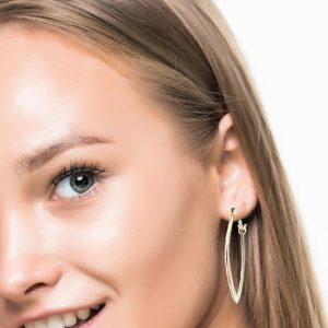 Pair of Birks 18K Yellow Gold Flat Abstract Leverback Hoop Earrings