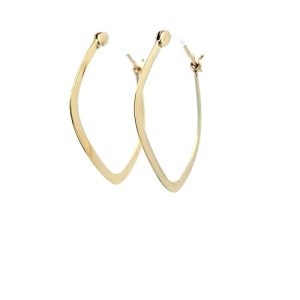 Pair of Birks 18K Yellow Gold Flat Abstract Leverback Hoop Earrings