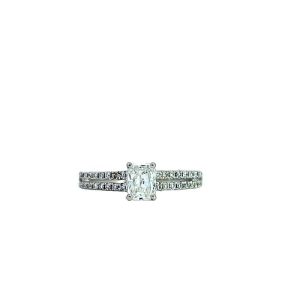 14K White Gold Engagement Ring w/ .32CT Radiant Cut Diamond Centre & 34 Bead Set RBC Diamonds