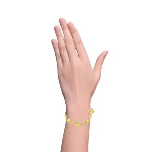 24K Yellow Gold 7″ Flower & Tree Link Bracelet w/ “S” Clasp