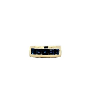 18K Yellow Gold Band w/ 5 Channel Set Square Cut Blue Sapphires