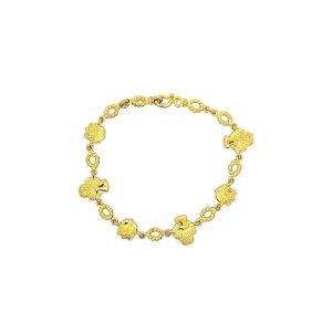 24K Yellow Gold 7″ Flower & Tree Link Bracelet w/ “S” Clasp