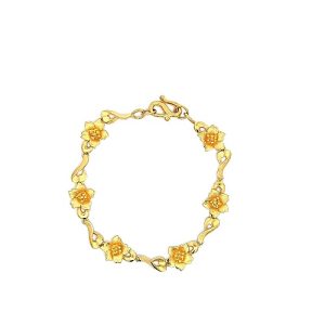 24K Yellow Gold 7″ Flower Link Bracelet w/ “S” Clasp