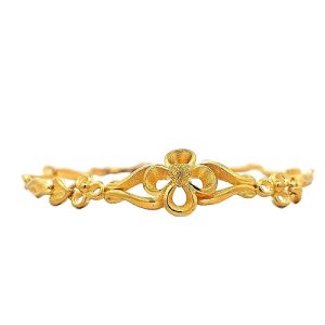 24K Yellow Gold 7.5″ Flower Link Bracelet w/ “S” Clasp