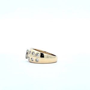 14K Yellow & White Gold Band Style Ring w/ .38CT Bezel Set Diamond Centre & 12 Gypsy Set Diamonds