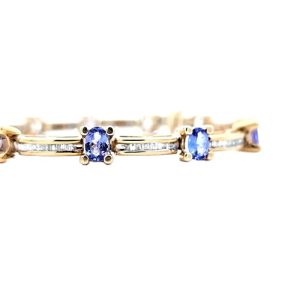 14K Yellow Gold 7.75″ Tanzanite & Baguette Diamond Tennis Bracelet