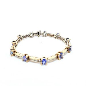 14K Yellow Gold 7.75″ Tanzanite & Baguette Diamond Tennis Bracelet