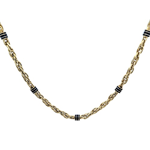 14K Yellow Gold 30″ Blue Enamel Accent Rope Link Chain