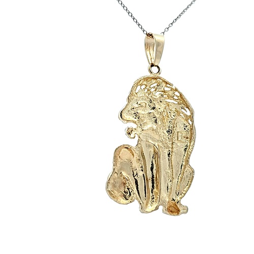 10K Yellow Gold 43mm Diamond Cut Lion Pendant