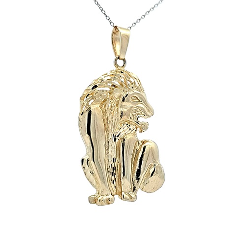 10K Yellow Gold 43mm Diamond Cut Lion Pendant