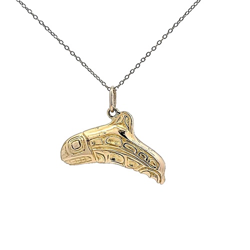 18K Yellow Gold First Nation Style 33mm Whale Pendant