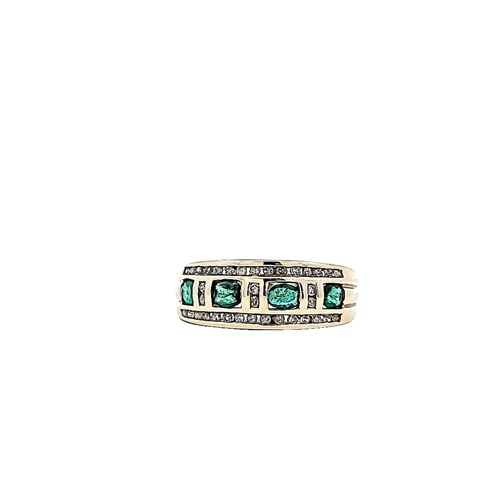 14K Yellow Gold Channel Band Style Ring w/ 4 Oval Emeralds & 36 Diamond Accents