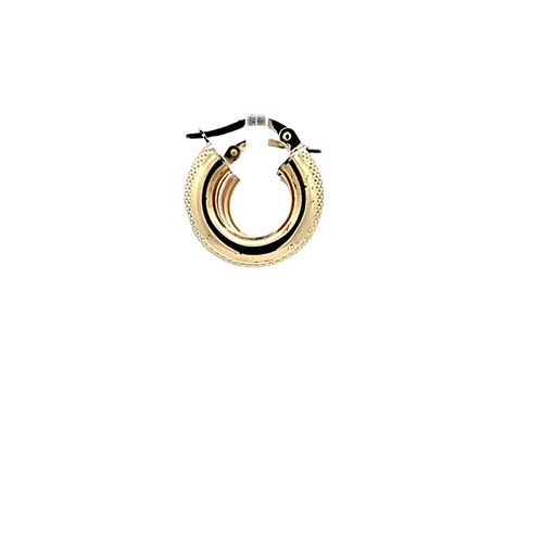 Pair of UnoAErre 18K Yellow Gold 13mm Textured Contour Centre Leverback Hoop Style Earrings