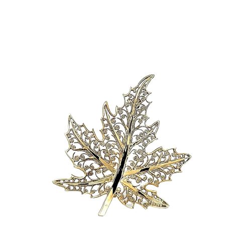 Birks 14K Yellow Gold 48mm Filigree Maple Leaf Brooch
