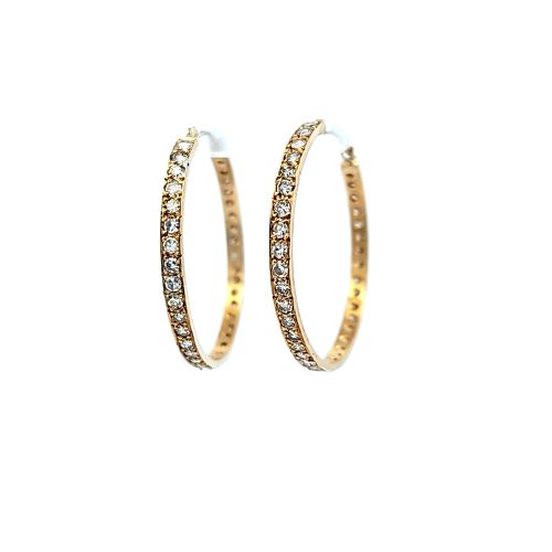 Pair of 14K Yellow Gold 74 Diamond Hoop Earrings 2.22CT TDW