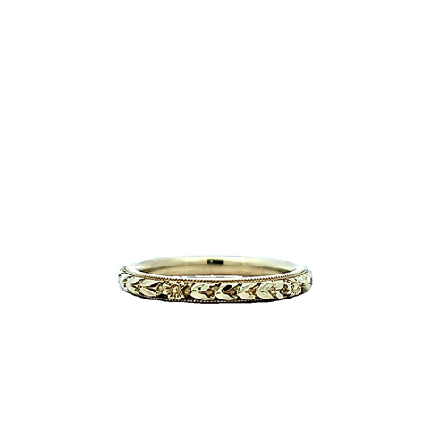 18K Yellow Gold 2mm Floral Engraved Band