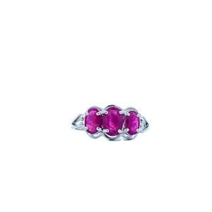 10K White Gold 3 Oval Ruby Ring
