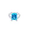 18K White Gold Ring w/ 5.25CT Emerald Cut Blue Topaz Centre & 52 RBC Diamonds