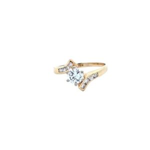 14K Yellow Gold .55CT Diamond Centre 9 Diamond Offset Engagement Ring 💍
