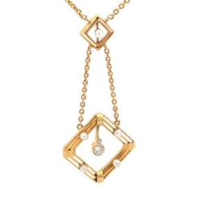 Antique 14K Yellow Gold 15″ Pearl & OEC Diamond Necklace