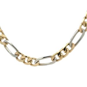 Heavy 18K Yellow & White Gold 22″ Figaro Link Chain