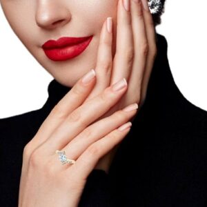 14K Yellow Gold .55CT Diamond Centre 9 Diamond Offset Engagement Ring 💍