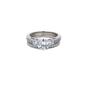 14K White Gold 1.06CT RBC Diamond Centre & 30 Diamond Engagement Ring w/ Diamond Band