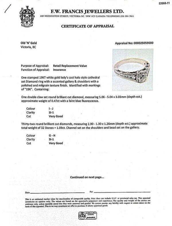 19K White Gold Engagement Ring w/ .47CT RBC Diamond Centre & 48 Diamonds - Image 5