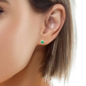 Pair of 14K Yellow Gold 4mm Round Cut Emerald Stud Earrings