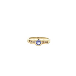 18K Yellow Gold Ring w/4mm Round Tanzanite & 6 Diamonds