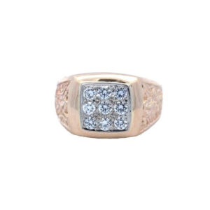 14K Yellow Gold 9 RBC Diamond Signet Style Ring