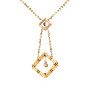 Antique 14K Yellow Gold 15″ Pearl & OEC Diamond Necklace