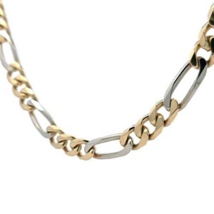 Heavy 18K Yellow & White Gold 22″ Figaro Link Chain