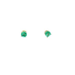 Pair of 14K Yellow Gold 4mm Round Cut Emerald Stud Earrings
