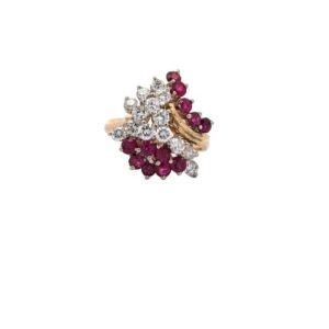 18K-14K Yellow & White Gold 12 Ruby & 14 RBC Diamond Cluster Ring
