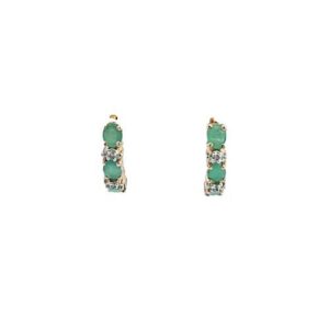 Pair of 10K Yellow Gold Stud Dangle Earrings w/ 3 Oval Emeralds & 2 Diamonds