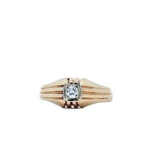 14K Yellow Gold Ring w/ .15CT Diamond Solitaire & Ribbed Shoulders