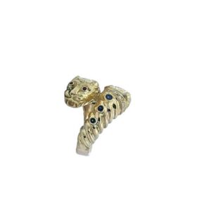 18K Yellow Gold Double Lions Head Wrap Around Ring w/ Sapphires, Rubies & Diamonds