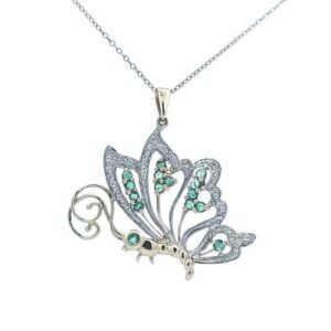 10K Yellow & White Gold 15 Emerald & 2 Diamond Accent Butterfly Pendant 🦋