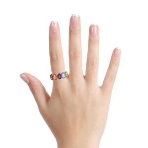 10K Yellow Gold Ring w/ Oval Cut Peridot, Blue Topaz, Amethyst, Citrine & Garnet